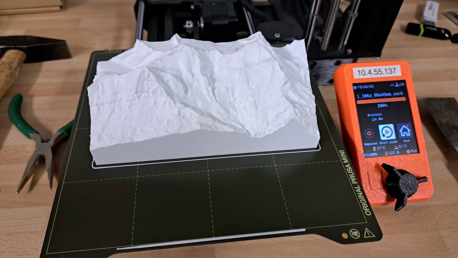 Ausgangsmodell Eiger, Mönch und Jungfrau frisch gedruckt auf der Prusa Mini