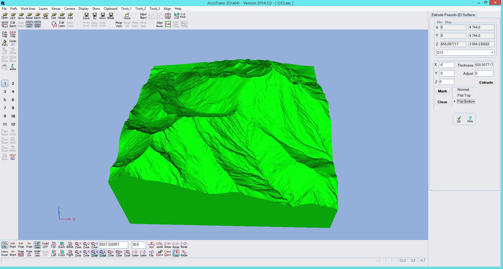 3D-Modell eines Geländeausschnitts in AccuTrans3D